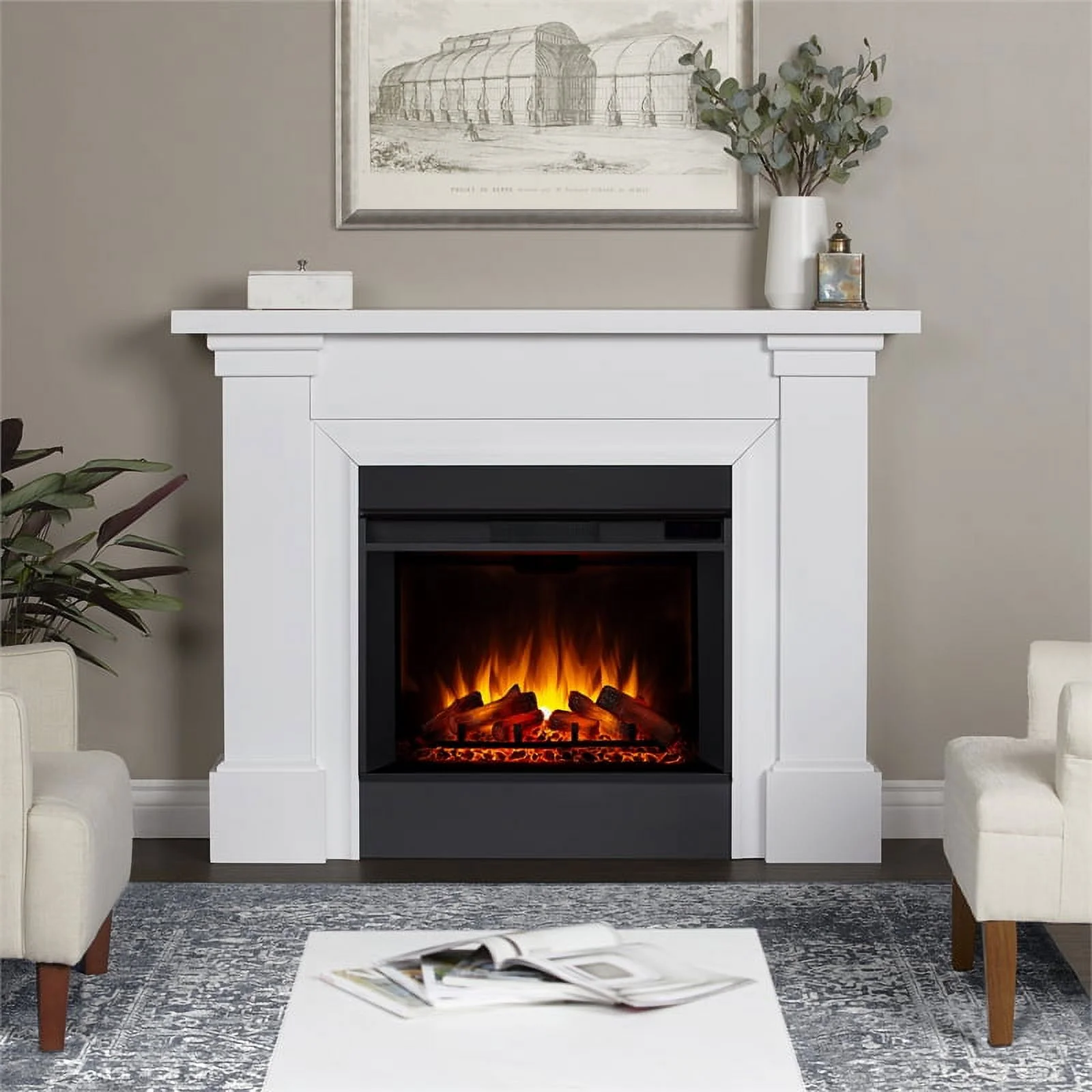 Real Flame Manus 64" Modern Wood Grand Electric Fireplace in White