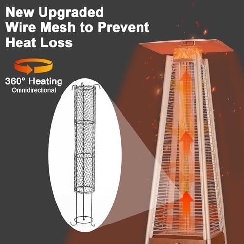 Hykolity Pyramid Patio Heater, 48000 BTU Glass Tube Propane Patio Heater with Wheels and Cover, Outdoor Propane Heaters for Patio, Backyard, Garden