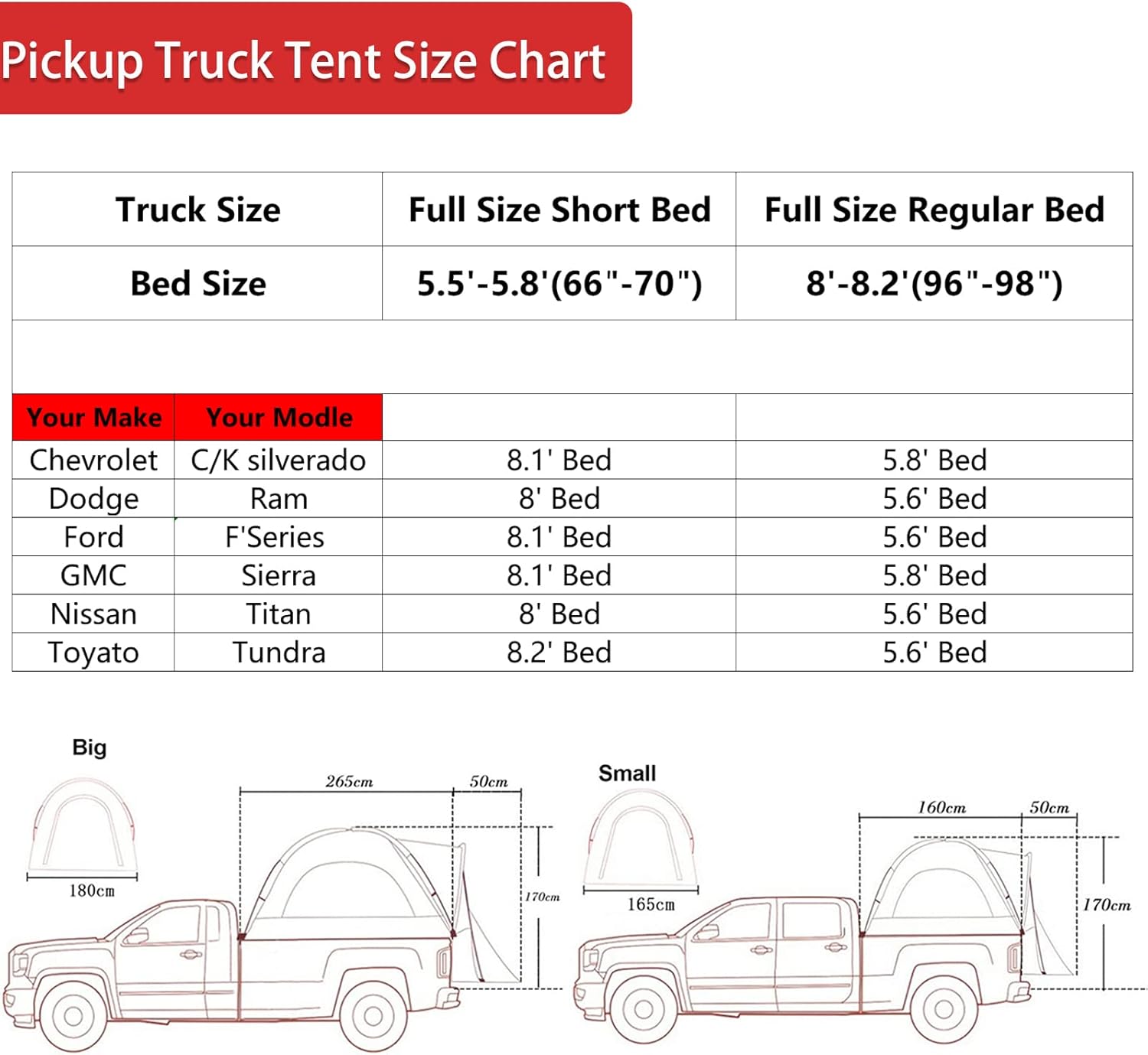 Pickup Truck Tent, Waterproof Double-Layer PU2000mm for 2 Persons, Portable Truck Bed Tent, 5.5'-5.8' Camping Preferred