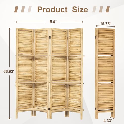 Osparple Room Divider with Shelves 6 Panel Wooden Folding Room Dividers Privacy Screen Wall Divider for Room Separation for Office and Apartment
