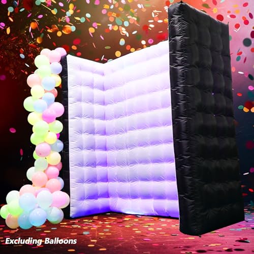White Inflatable Photo Booth Wall with Led Lights(16 Colors Changing), Inflatable Tent(8.3x4x8.3 ft) Inner Air Blower for Parties Anniversary Events