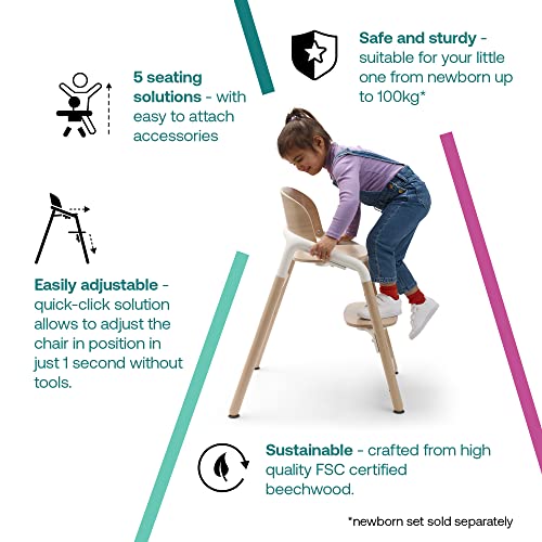 Bugaboo Giraffe Wooden Baby High Chair, Adjustable in 1 Second, Easy to Clean, Safe and Ergonomic Highchair