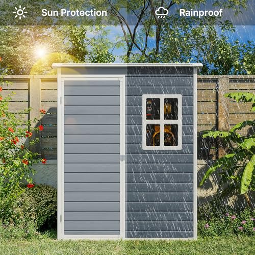 Gizoon 6x4 FT Outdoor Storage Shed with Floor, Resin Garden Tool Shed with Lockable Doors, Window, Vents, Reinforced Steel Frame
