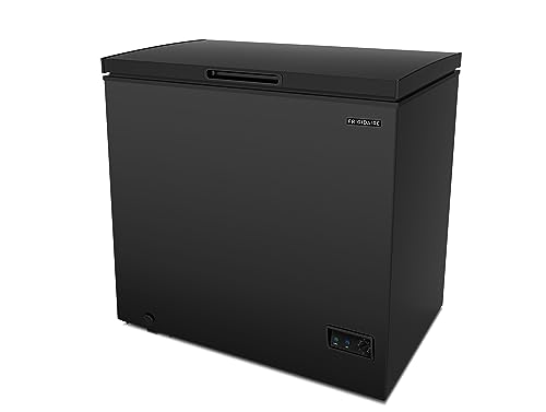FRIGIDAIRE EFRF7003-BLACK Chest Deep Freezer, 7 Cu. Ft, Black Adjustable Thermostat-Removable Vinyl Coated Wire Basket-Easy Defrost Drain