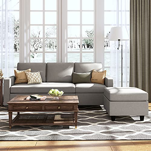 HONBAY Convertible Sectional Sofa, L Shaped Couch with Reversible Chaise for Small Space, Black