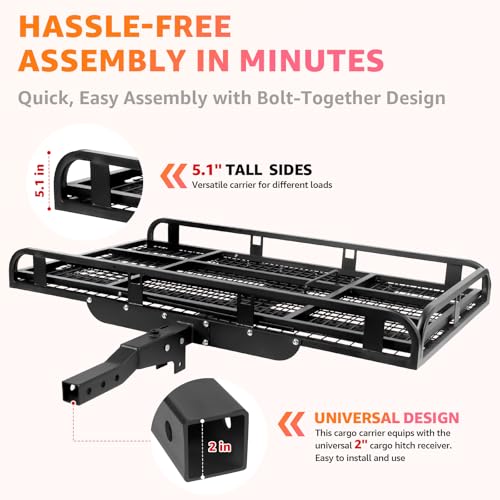 800 Lbs Hitch Cargo Carrier with Ramp, 50 X 28.3 X 5 in Trailer Hitch Cargo Carrier, Hitch Mount Cargo Carrier for SUV, Pickup, Sedan