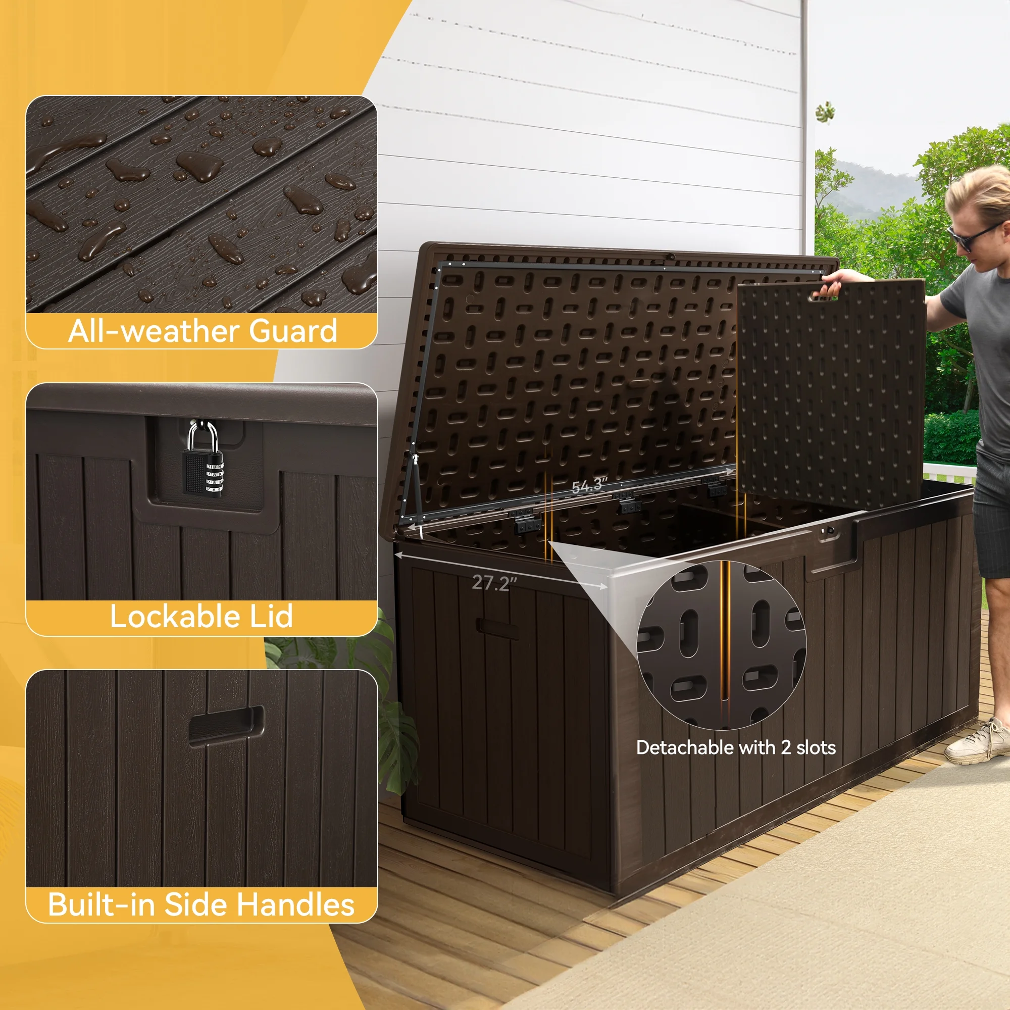 Dextrus XL 150 Gallon Large Deck Box, Outdoor Storage for Patio Furniture Cushions, Garden Tools and Pool Toys with Flexible Divider, Waterproof