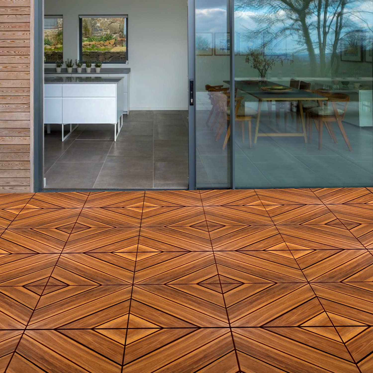 Solid Wood Interlocking Flooring Tiles (Pack of 10, 12 x 12), Acacia Deck Tiles, Floor Tiles for Both Indoor and Outdoor Use