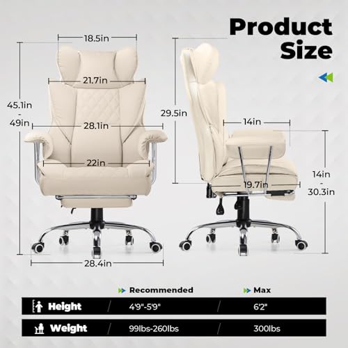 COMHOMA Big and Tall Office Chair, High Back Leather Gaming Chair with Footrest
