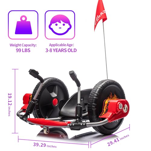 Electric Drifting Go Kart for Kids, 12V Outdoor Ride on Toys with 16-Inch Big Wheel, 360 Degree Spin, Speed of 4.66MPH, Dual Lever Steering
