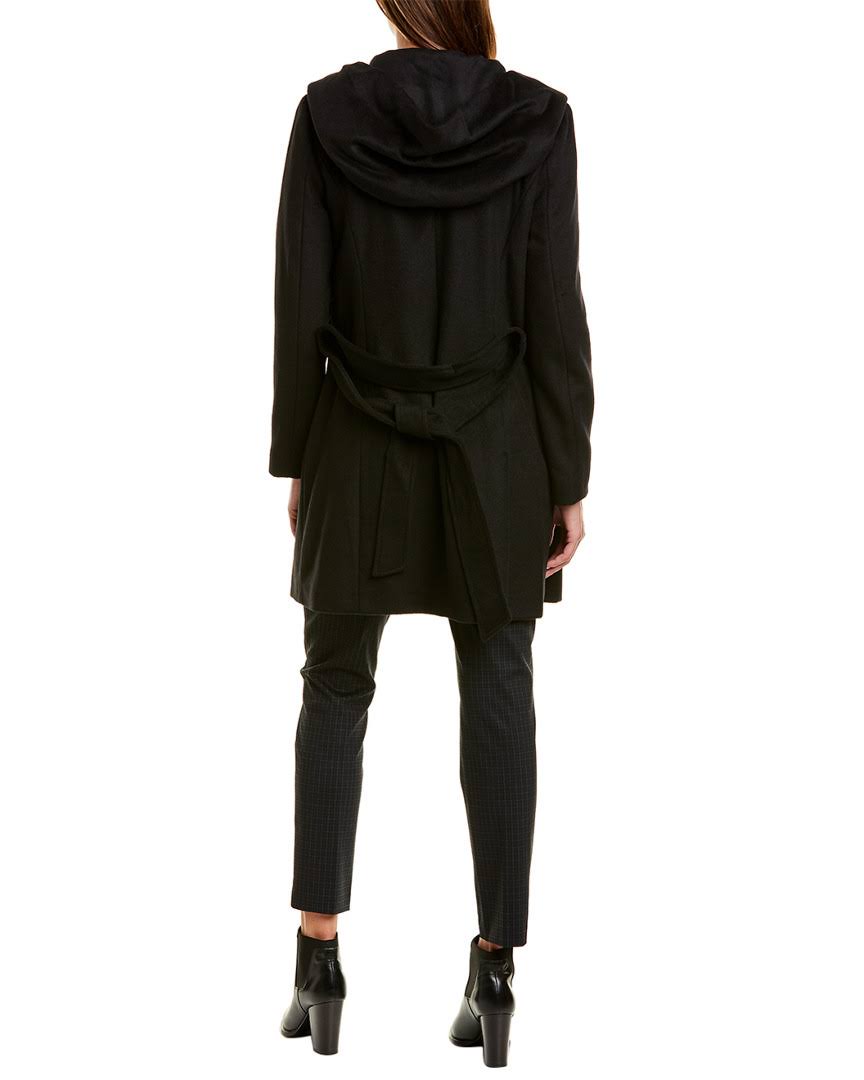Cole Haan Wool Blend Zip Font Hooded Coat Black 10 at Hautelook