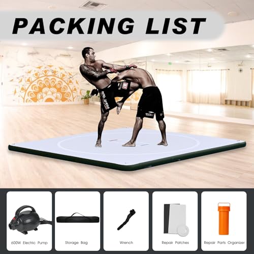 Inflatable Wrestling Mat for Adults/Kids - Thicken PVC Grappling Mat with Air Pump, Portable MMA/BJJ/Judo/Gymnastics Training Mat (5FT/10FT)