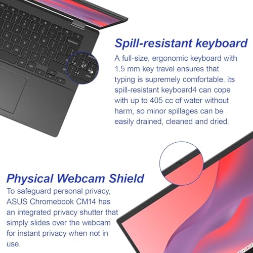 ASUS 14" Chromebook CM1402, MediaTek Kompanio 520, 4GB LPDDR4 RAM, 320GB Storage(64GB eMMC(onboard)+256GB Micro SD), 14" FHD Business Laptop, Webcam