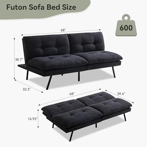 71" Convertible Futon Sofa,Faux Leather Futon Couch Bed,Sleeper Sofa Bed,Memory Foam Modern Folding Small Loveseat for Living Room,Office,Apartment