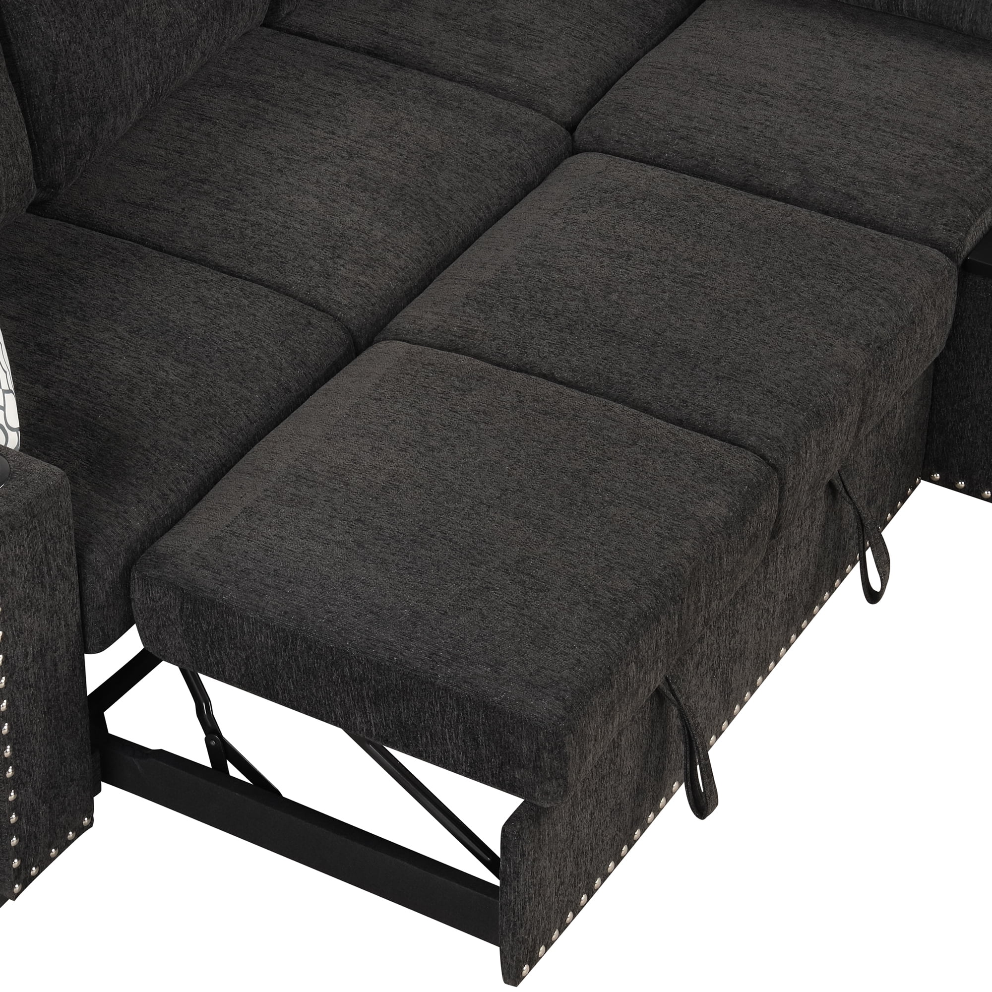 Reversible Sectional Pull-Out Sofa Bed L-Shaped Corner with Storage Chaise, Black
