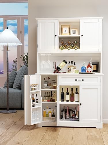 Gizoon 67.7" Kitchen Pantry Cabinet with Microwave Shelf Tall Coffee Bar Cabinet with Storage Kitchen Hutch with Countertop for Dining Room and Craft