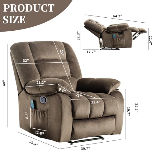 Massage Recliner Chair with Heat and Massage, Soft Fabric Ergonomic Manual Reclining Chairs