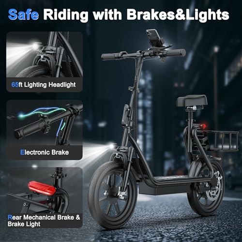 Electric Scooter with Seat, 500W Motor, 14'' Tires, Top Speed 22 mph, Max 27/49 Miles Ranges, Foldable E-Scooter with Suspension