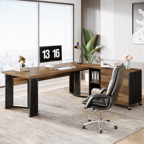 Tribesigns 70.86" Executive Desk with Mobile File Cabinet, Large L Shaped Computer Office Desk with 2 Drawers and Storage Shelves