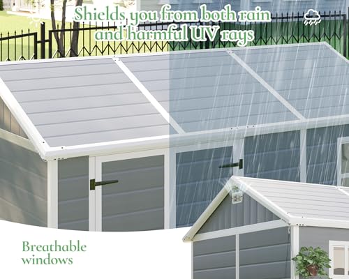 10.5x7.6x7.5 ft Outdoor Resin Storage Shed with Floor, Windows & Air Vents, Large Waterproof Tool Shed for Garden, Backyard, Lawn Equipment & Bikes