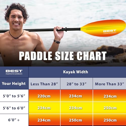 Best Marine and Outdoors Kayak Paddle, Carbon Fiber Shaft & Fiberglass Reinforced Polypropylene Blades, 220cm, 234cm, 250cm
