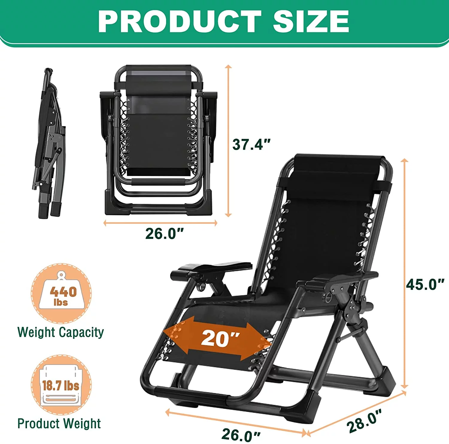 Slsy 2 Pack Zero Gravity Chair Reclining Lounge Patio Chairs, Adjustable Lawn Recliner with Removable Pillow, Cup Holder, Soft Cotton Pad