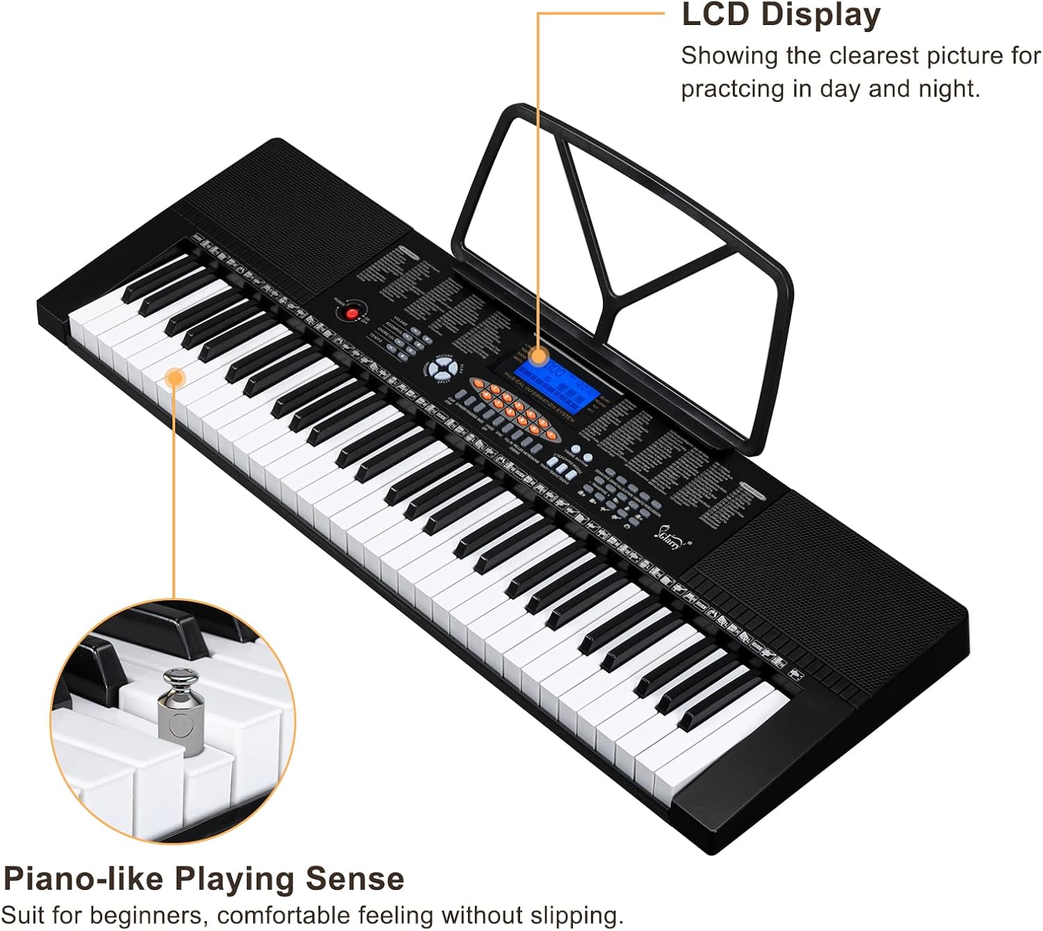 GLARRY 61-Key Portable Electronic Keyboard Piano set w/LCD Screen, Stand, Microphone, Headphones, Stand, Bench, Teaching Modes, Built-In Speakers