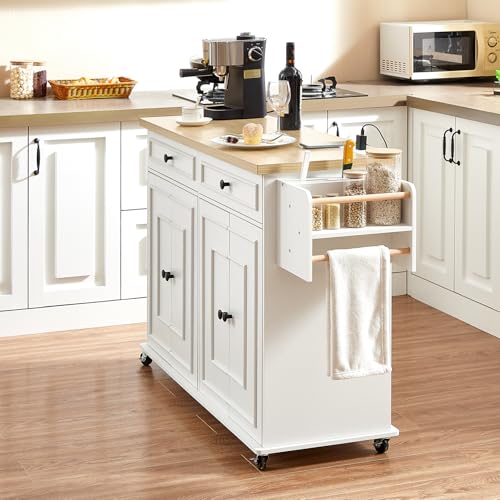 58" Mobile Kitchen Island, Kitchen Island Cart with Power Outlet, Island Table for Kitchen, Home Bar Carts with Storage