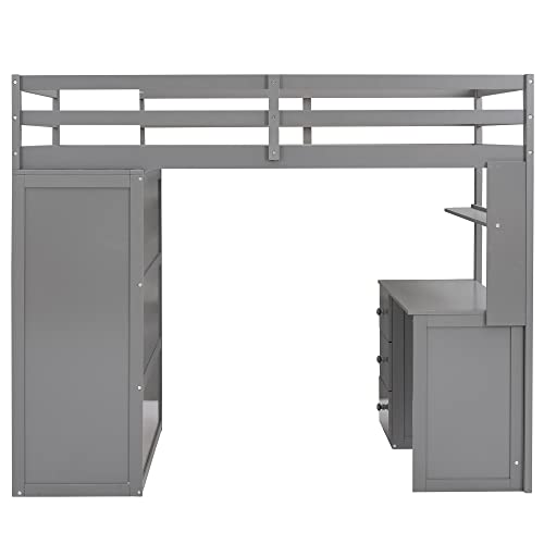 Harper & Bright Designs Full Size Loft Bed with Desk and Wardrobe, Solid Wood Loft Bed Frame with Storage Drawers, for Kids Teens Adults (White)