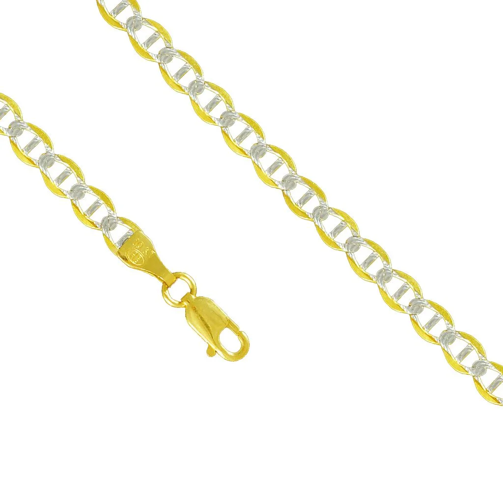 10K Yellow Gold 6.5mm Mariner Anchor Diamond Cut Pave Necklace Lobster Clasp (20 Inches)