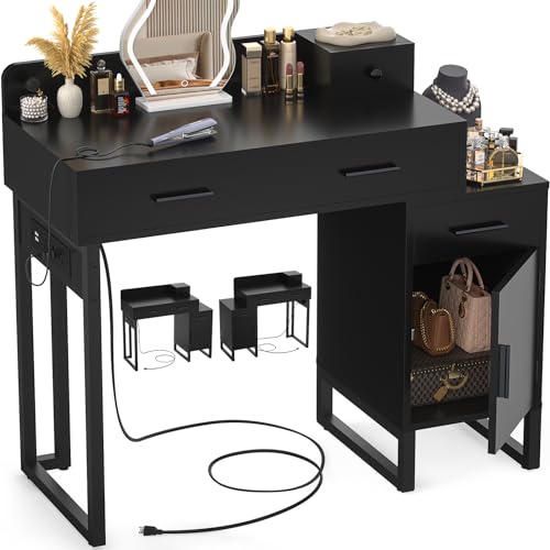 Vanity Desk with 4 Storage Drawers - Modern Makeup Vanity Table with Charging Station