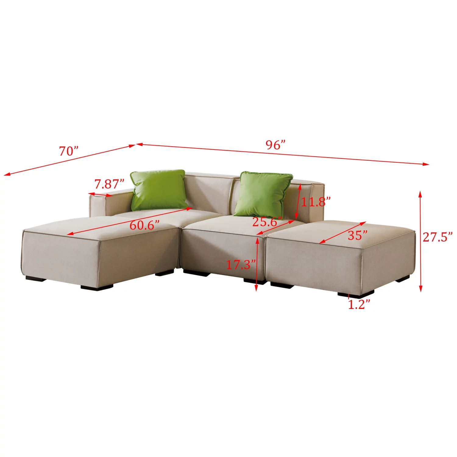 Holaki 4 Seat Modular Sectional Fabric Sofa for Apartment, Beige