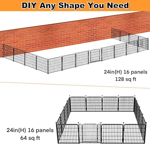 Tall Garden Fence, 32 in(H) 8 Panels Dog Fence Outdoor for Yard. Wide Door Low Threshold Total 17.7 Ft(L)