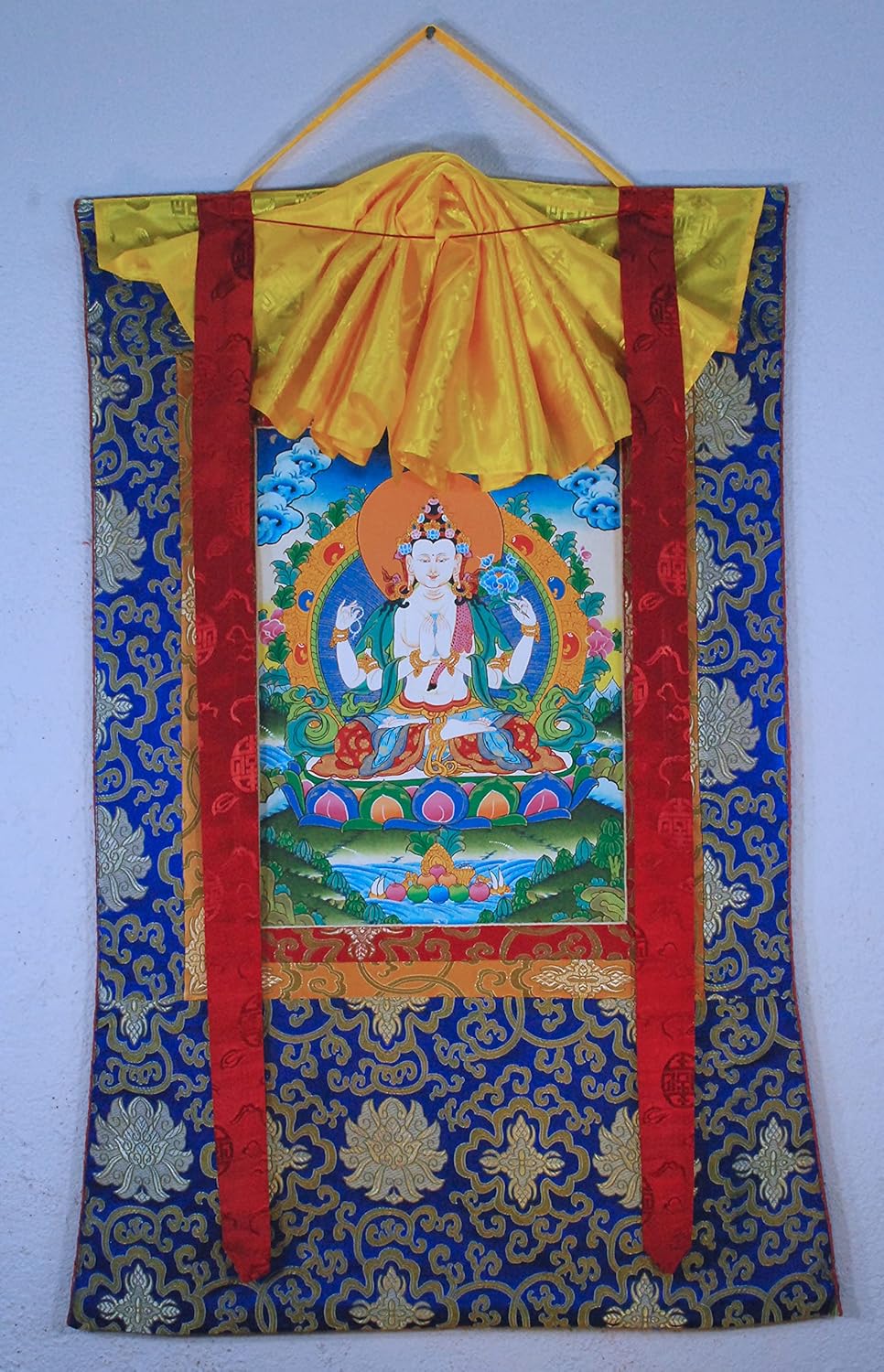 Hand Painted Thanka Thangka, Chengresi (Blue Brocade 7)0821