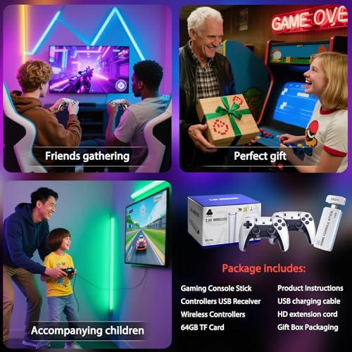 Wireless Retro Game Console Built-in 20000+ Games and 23 Emulators, 2025 New Plug & Play Retro Gaming Console with 4K Output & Dual 2.4G Controllers