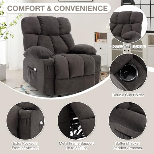 Massage Rocker Recliner Chair with Heat and Vibration Ergonomic Rocking Lounge Chair for Living Room Comfy Overstuffed Recliner with 4 Side Pockets
