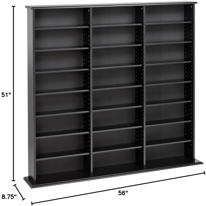 BOWERY HILL 51" Triple Deluxe Media Storage Cabinet, Holds CD, DVD, Large Wall Media Storage Rack in Black