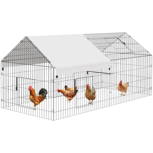 Large Metal Chicken Coop with Run,9.8×13.1×6.6ft Walk-in Poultry Cage