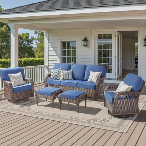 7 Pieces Outdoor Furniture Set with Swivel Chairs