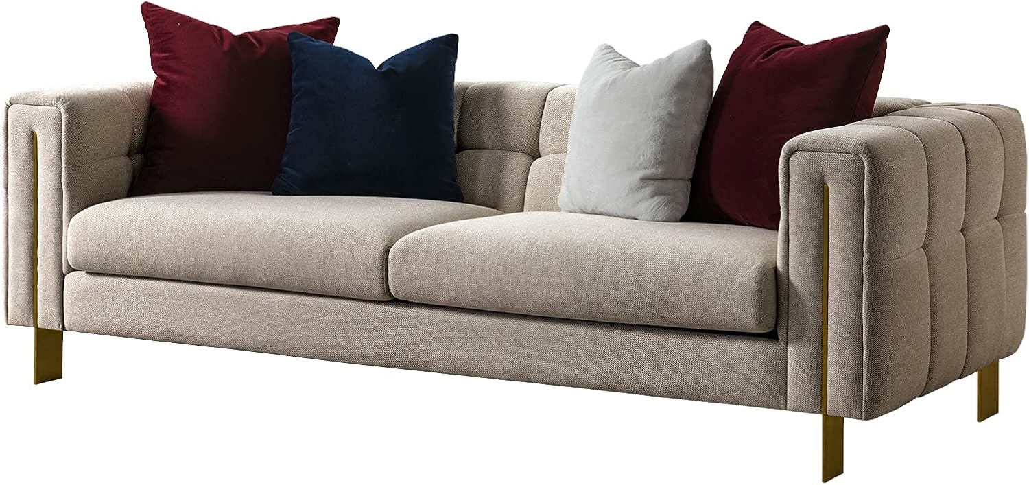 Acanva Modern Living Room Sofa Linen-Like Straight Arm, 69 W Loveseat, Beige