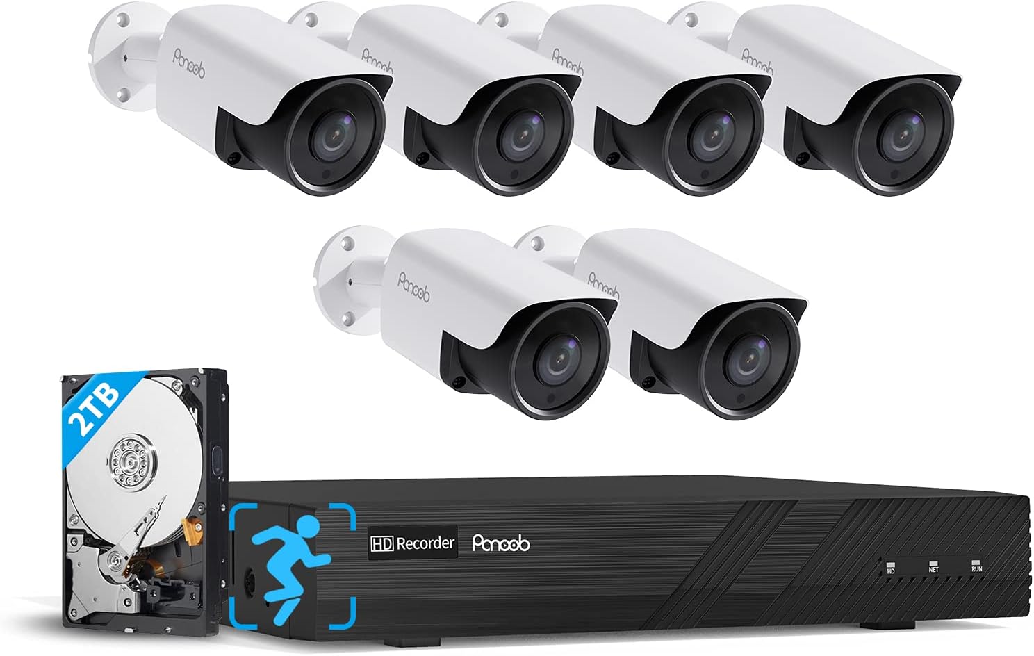 PANOOB 8CH 4K PoE Security Camera Systems, 4K/8MP NVR w/2TB HDD