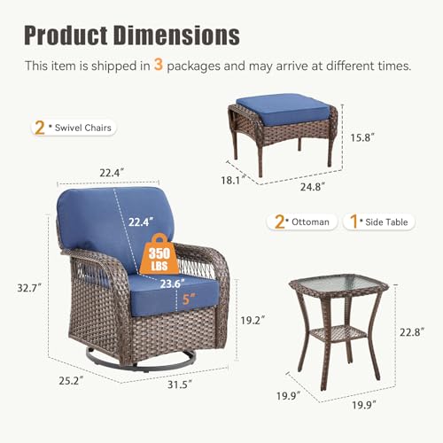 7 Pieces Outdoor Furniture Set with Swivel Chairs