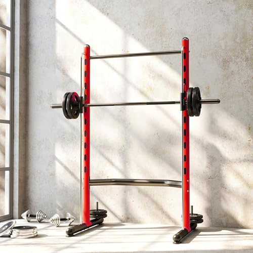 Soozier Squat Rack with Pull-Up Bar, Adjustable Power Rack with Barbell Bar, Multi-Functional Bench Press Rack for Home Gym Strength Training