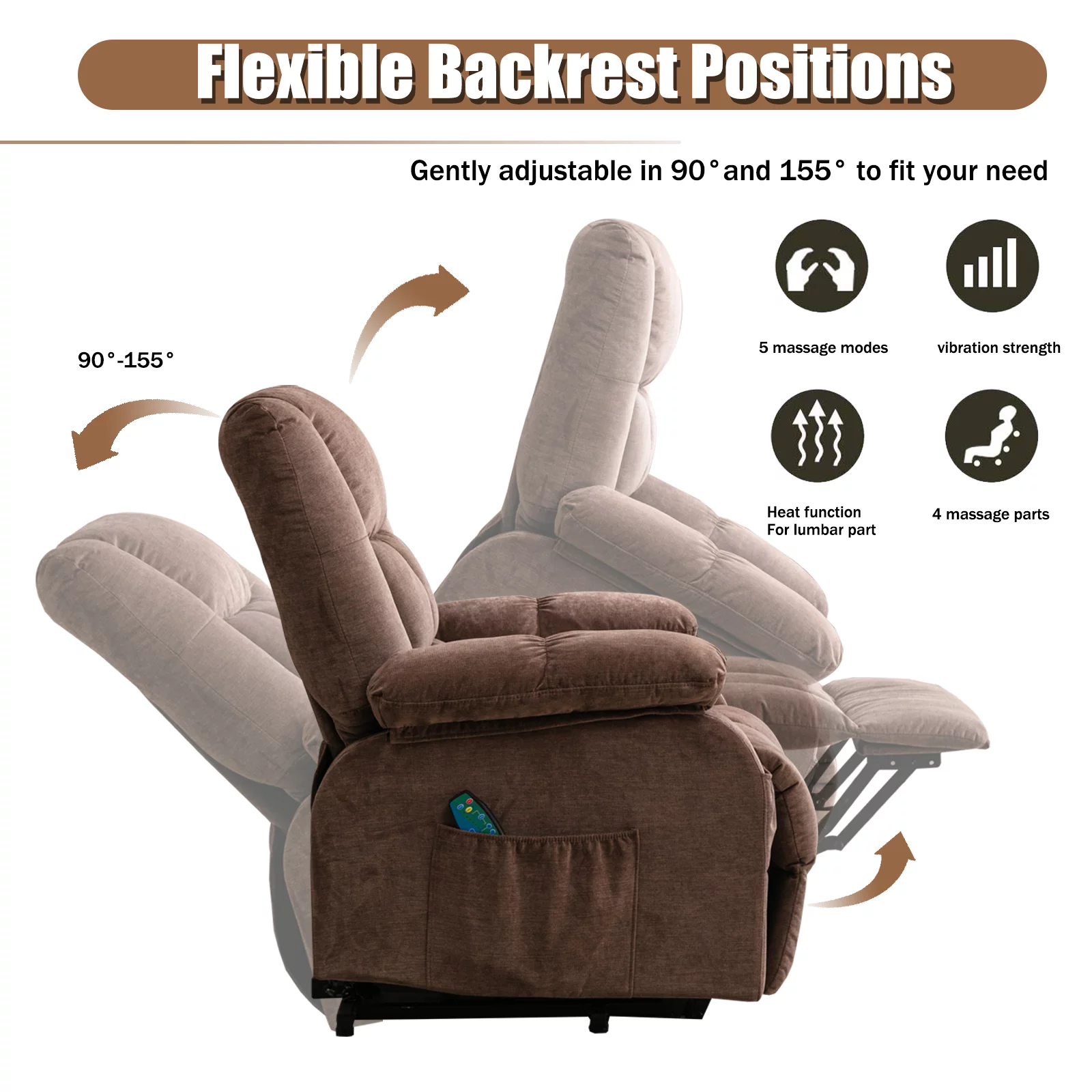Power Lift Recliner Chair Sofa with Massage and Heat for Elderly, 3 Positions, 2 Side Pockets, USB Ports
