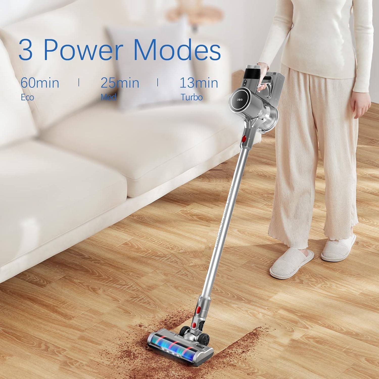 UONI X1 Cordless Vacuum Cleaner 28KPA Powerful Suction 3 in 1 Lightweight Stick Vacuum with LED Headlights