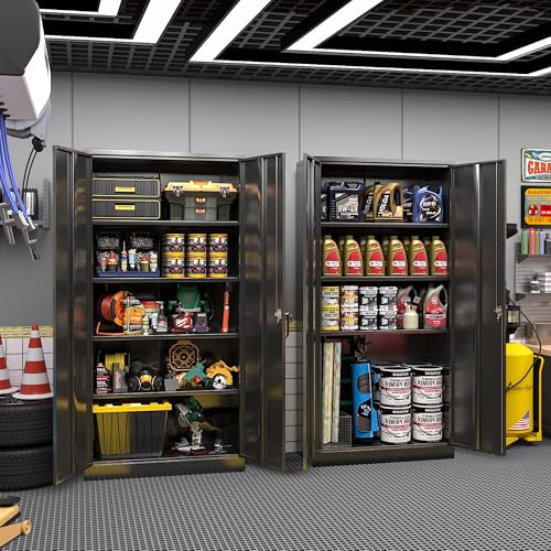 Greenvelly Steel SnapIt Storage Cabinet 72" Locking Metal Garage Storage Cabinet with 4 Adjustable Shelves, 2 Doors and Lock for File, Office, Garage