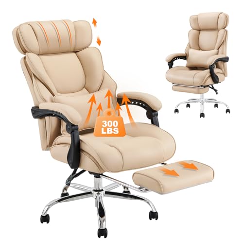 COLAMY Big and Tall Office Chair 500lbs-Heavy Duty Leather Computer Executive Desk Chair with Wide Seat, Adjustable headrest, Lumbar Support-Black