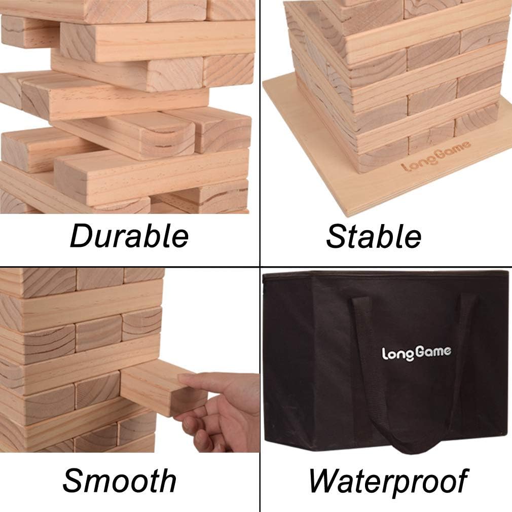 Outdoor Giant Tumbling Tower Games for Kids and Adults Jumbo Wood Stacking Lawn Yard Game with Carry Bag and Board 7 x 2.4 x 1.2 inches