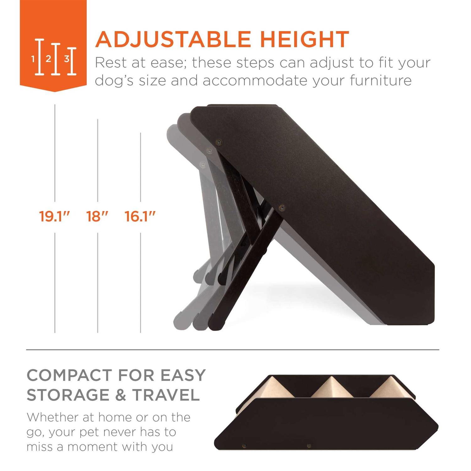 Best Choice Products Foldable Adjustable Wide Wooden Carpeted Pet Stairs for Injured - Pet Supplies online store