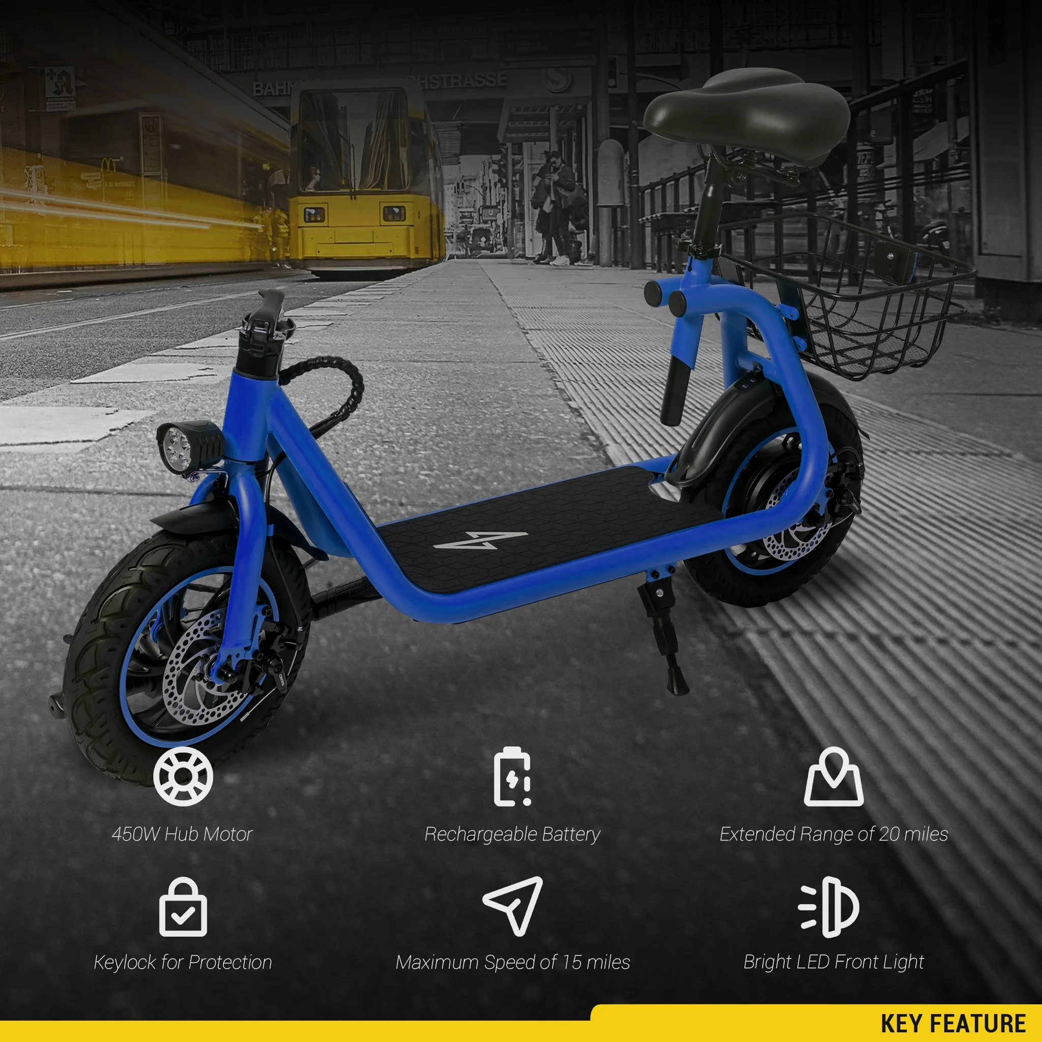 Phantomgogo Electric Scooter for Adults Foldable Scooter with Seat & Carry Basket E-Scooter with Brushless Motor 15MPH 265lbs Max Load E Mopeds for
